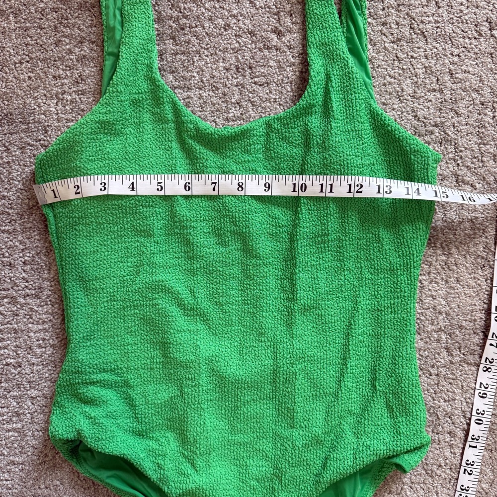 It's Now Cool Clover Green Crinkle Low Back One Piece Swimsuit Large Retro - Picture 6 of 10